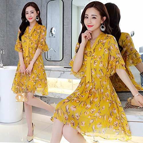 Robe en mousseline de soie pour paraître mince en jupe longue d'été jaune