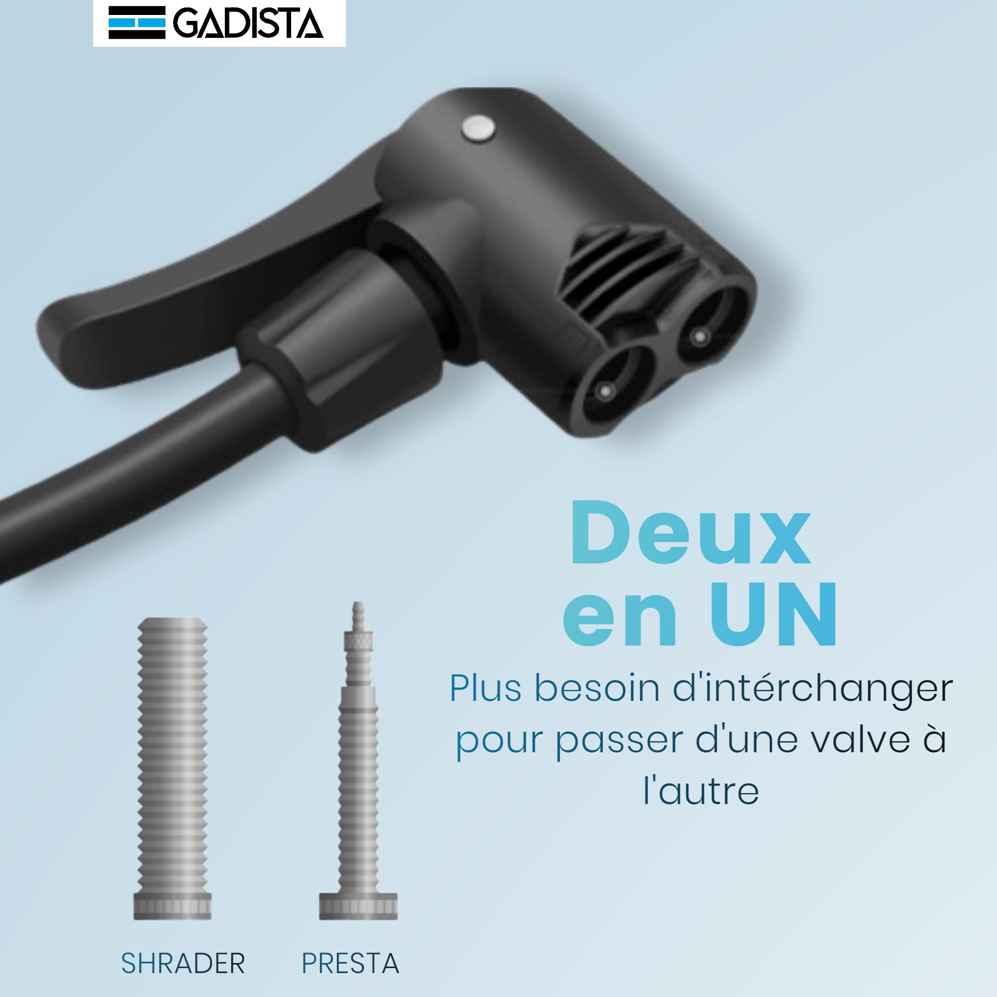 GADISTA France, Pompe à Vélo en Aluminium 145 PSI avec Double Valve Schrader & Presta, Grand Manomètre pour Affichage de la Pression, Tuyau Extra Long, Poignée Confortable