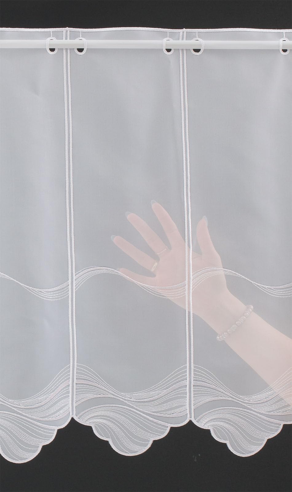 Scheibengardine bestickte Welle 60x155 cm H/B weiß Bistrogardine Vorhang Küche 1er Pack
