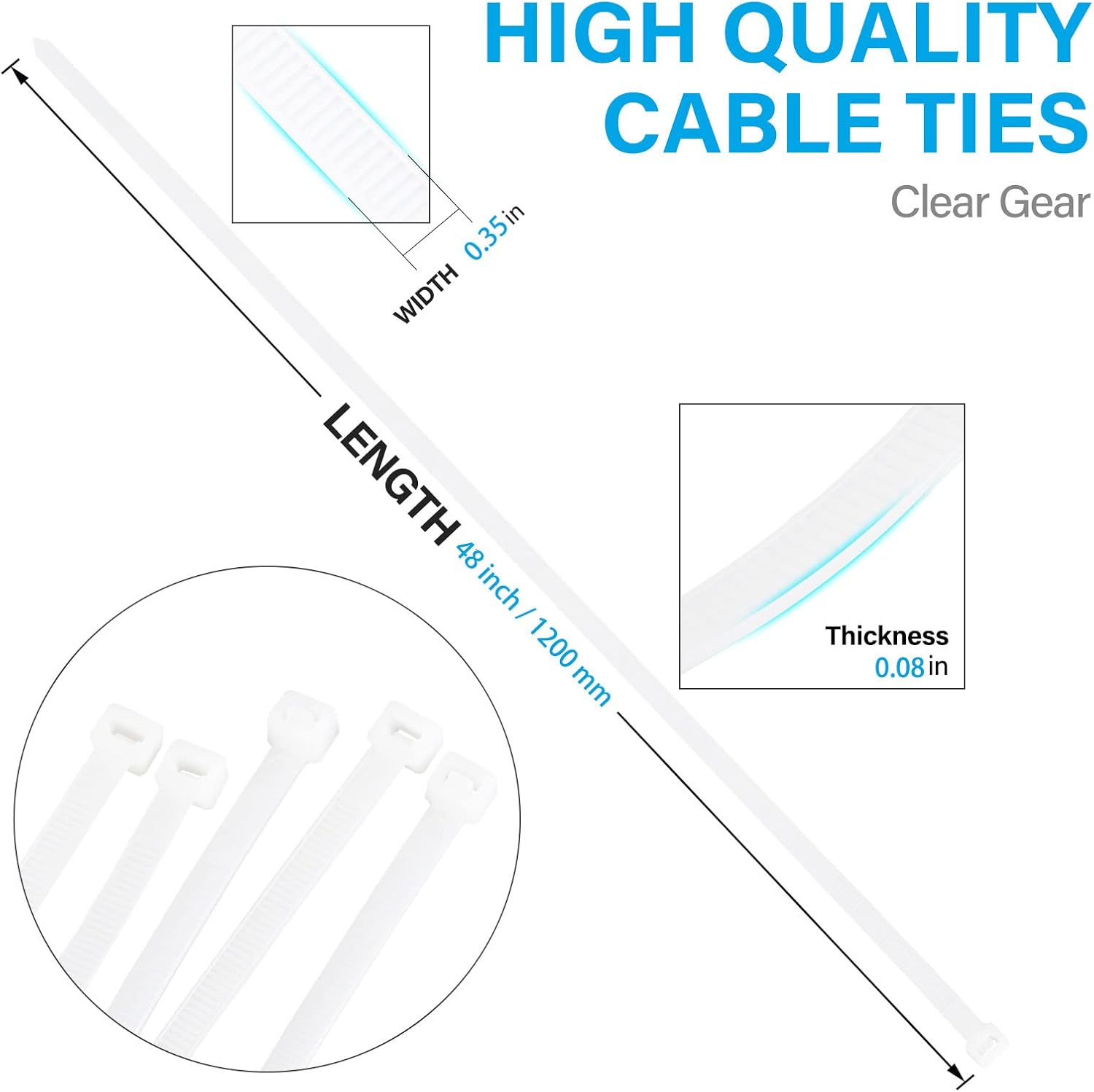 Extra Long Zip Ties Heavy Duty Outdoor, Premium White Large Zip Ties 48 inch Cable Ties with 175 Pounds Tensile Strength, 12 PCS