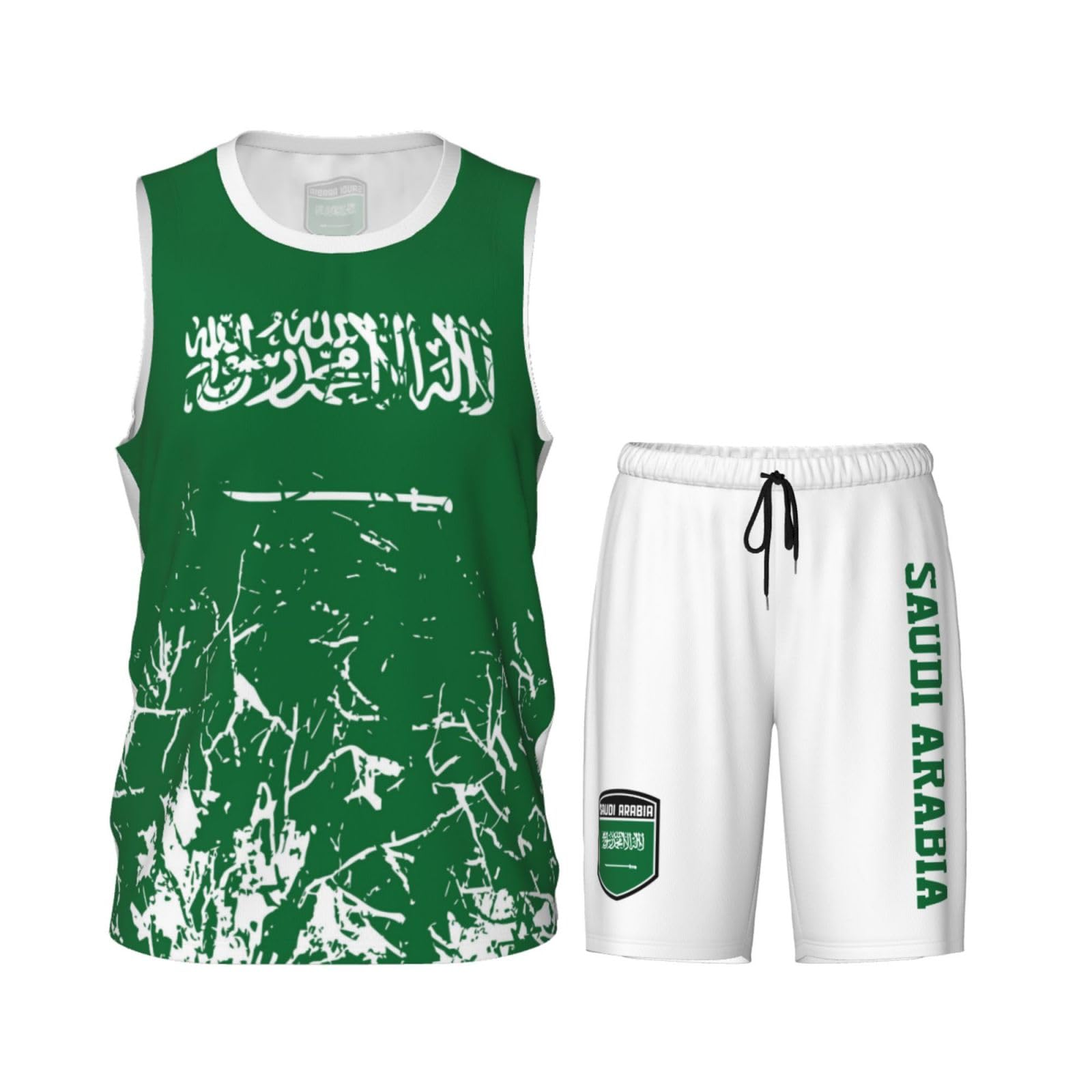 Saudi Arabia Flag Grain (2) Basketball Jersey Uniform Suit for Men Adults Training Athletic Set