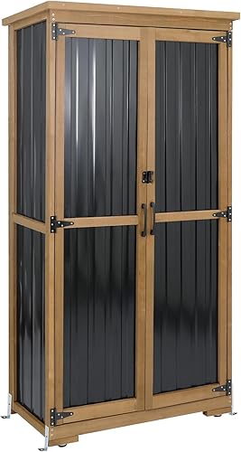 Armario de almacenamiento para exteriores impermeable con estantes, pequeño cobertizo de almacenamiento, vertical alto, patio, jardín, armario de