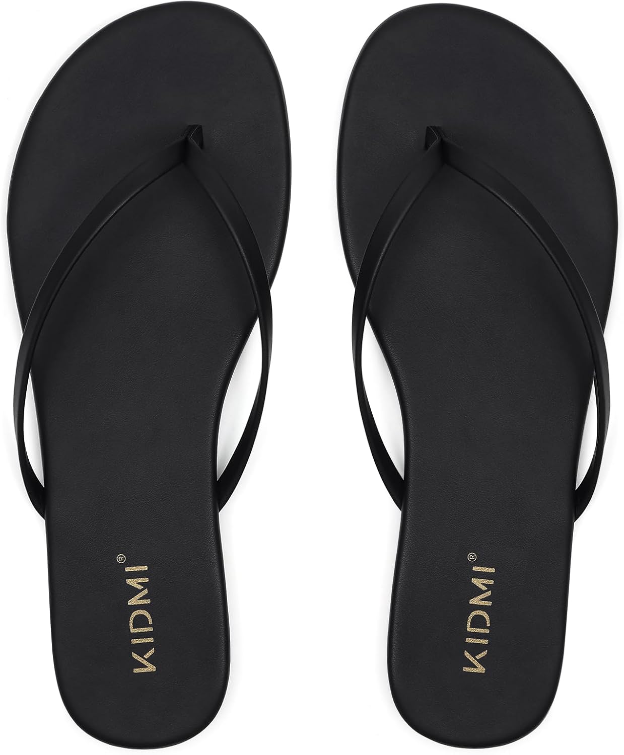 KIDMI Thong Flip Flops for Women - Memory Foam Summer Beach Sandals for Women - Vegan Leather Flat Sandals