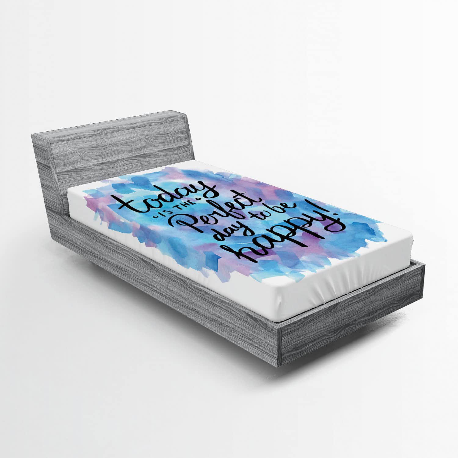 Ambesonne Wording 2 Pack Fitted Sheet, Paint Brush Happy, Bed Cover All-Round Elastic Deep Pockets 2 Pieces, Package Contains 2 Twin Size Fitted Sheets, Dried Rose Blue Black