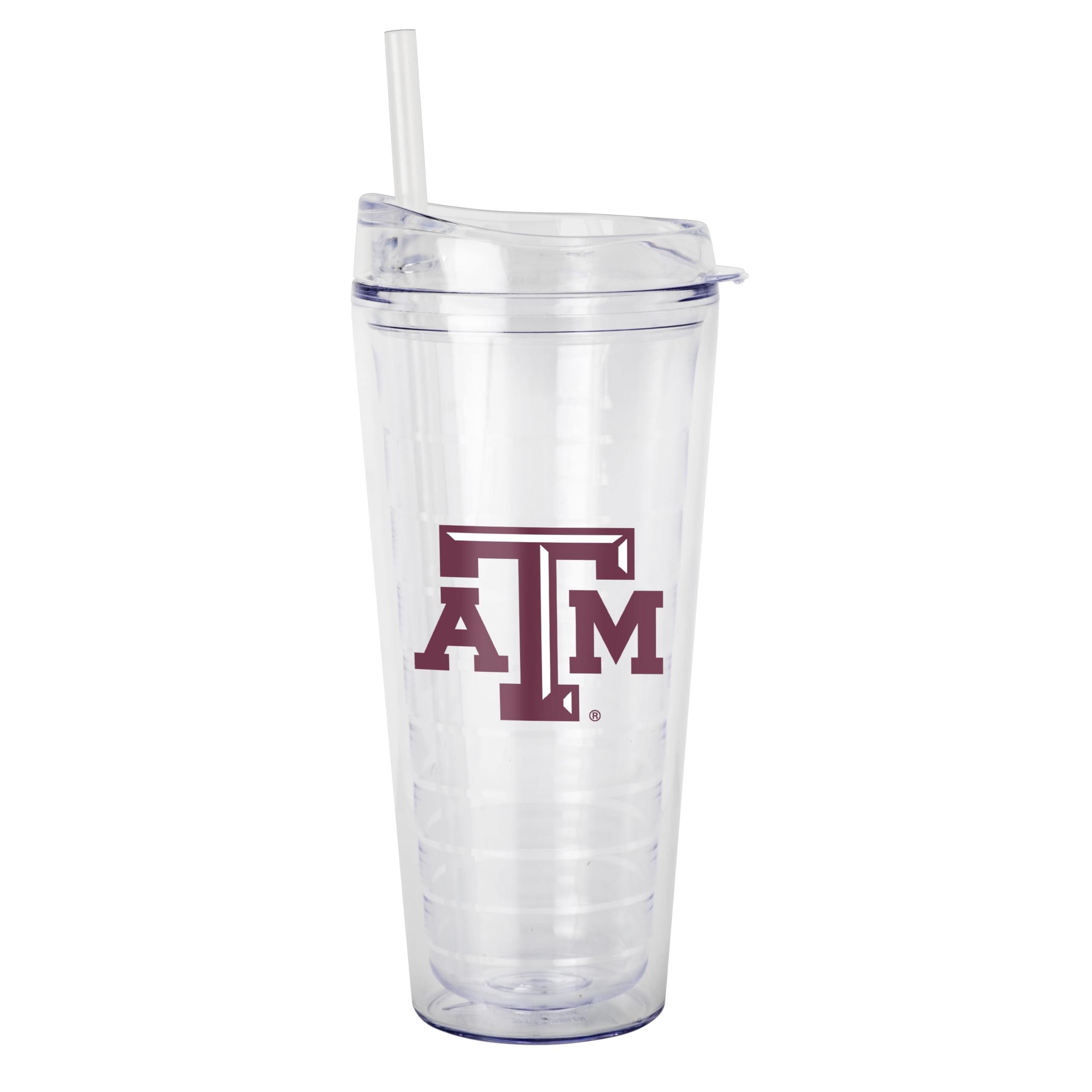 Logo Brands NCAA Texas A&M Aggies 22 oz Double Wall Clear Tumbler – Includes Straw | Fits Most Cup Holders |Made In The USA | Spill-Resistant Lid |