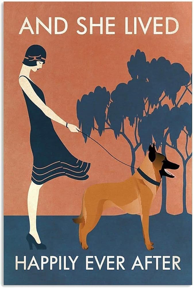 Sitrmgh Sign And She Lived Happily Ever After Malinois Dog Metal S Vintage Room Decor Aesthetic Wall Art Tin Gift For Garage Man Cave Bar 8X12 Inch