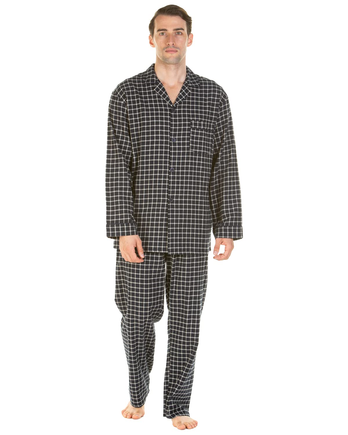 Undercover Men's Navy Check Brushed Cotton Pyjamas 7493-2 Navy/Beige Check 2XL