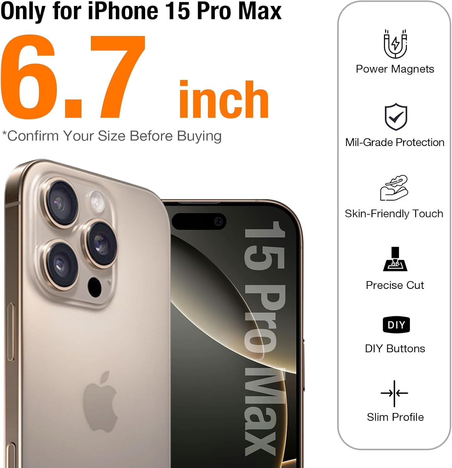 TORRAS for iPhone 15 Pro Max Case with Slide Camera Cover & Rotatable Kickstand, Magnetic Shockproof, Military Grade Drop Protection, Fit for MagSafe, Anti-Scratch Anti-Fingerprint, Translucent Black - Image 8