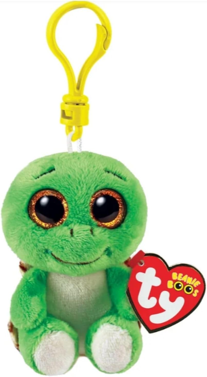 Ty Toys Beanie Boos Clips-Tortoise-Turbo-Green and Brown-with Golden Eyes Glitter-The Plush with Big Eyes Sparkling-12 Cm-35250, Multicoloured, T35250