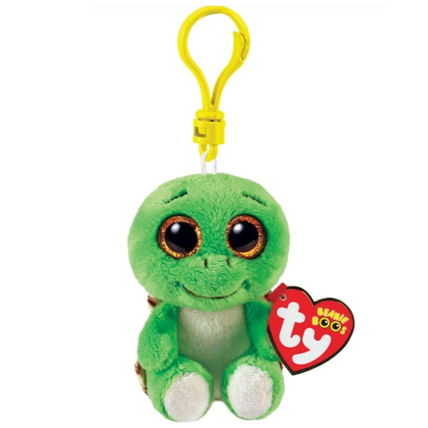 Plush Key Ring - Beanie Boos Clips - Turtle - Turbo - Green and Brown - with Gold Glitter Eyes - The Plush with Big Sparkling Eyes - 12 cm - 35250