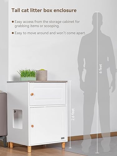 Miniatura 4 de Petsfit Caja de arena, diseño sin olor, gabinete de almacenamiento, fácil de limpiar y elegante, caja de arena oculta, muebles color blanco