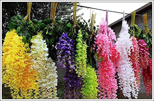 Calcifer 43'' Set Of 9 Artifical Wisteria String Hanging Silk Flower String Wedding Decor (Purple) #TOP2