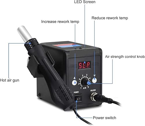 Miniatura 3 de Estación de retrabajo de aire caliente, estación de soldadura de 700 W con pantalla digital LCD, temperatura del aire caliente de 302.0-932.0 °F y