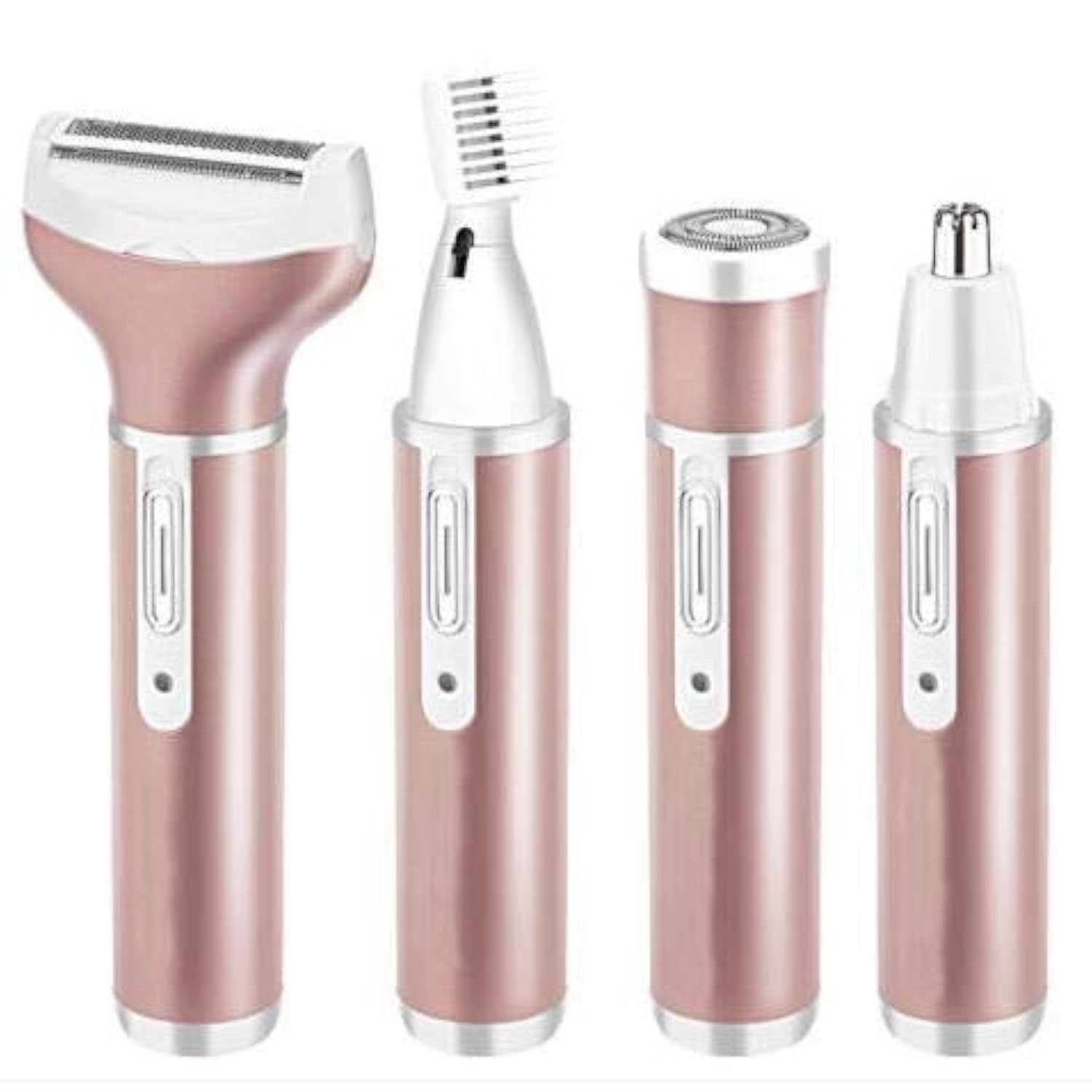 Electric Lady Shaver, Eurobuy 4 in 1 Hair Removal Lady Shaver Set USB Rechargeable Painless Epilator Hair Shaver with 4 Detachable Attachments for Bikini, Nose Hair, Eyebrow, Body (Rose Golden)