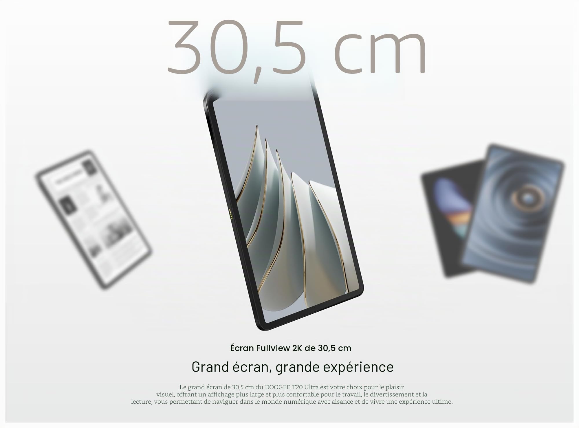 T20 Ultra Tablettes Tactiles(2024), 32GB RAM + 256GB ROM (TF 2TB) Octa-Core, Batterie 1080mAh, TÜV SÜD 12" Pollici 2.4K, Dual 4G LTE/SIM, 16MP + 8MP, Widevine L1/Japan Audio Gris
