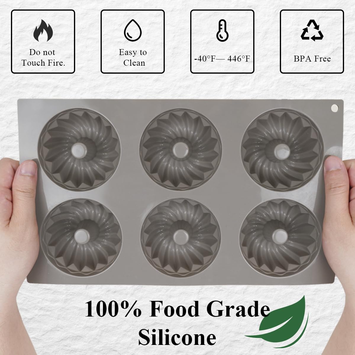 3 Pack Mini Gugelhupfform, Stampo per Torta Gugelhupf in Silicone Antiaderenti, 6 Cavità, Torta al Caffè, Gelatina (Grigio)