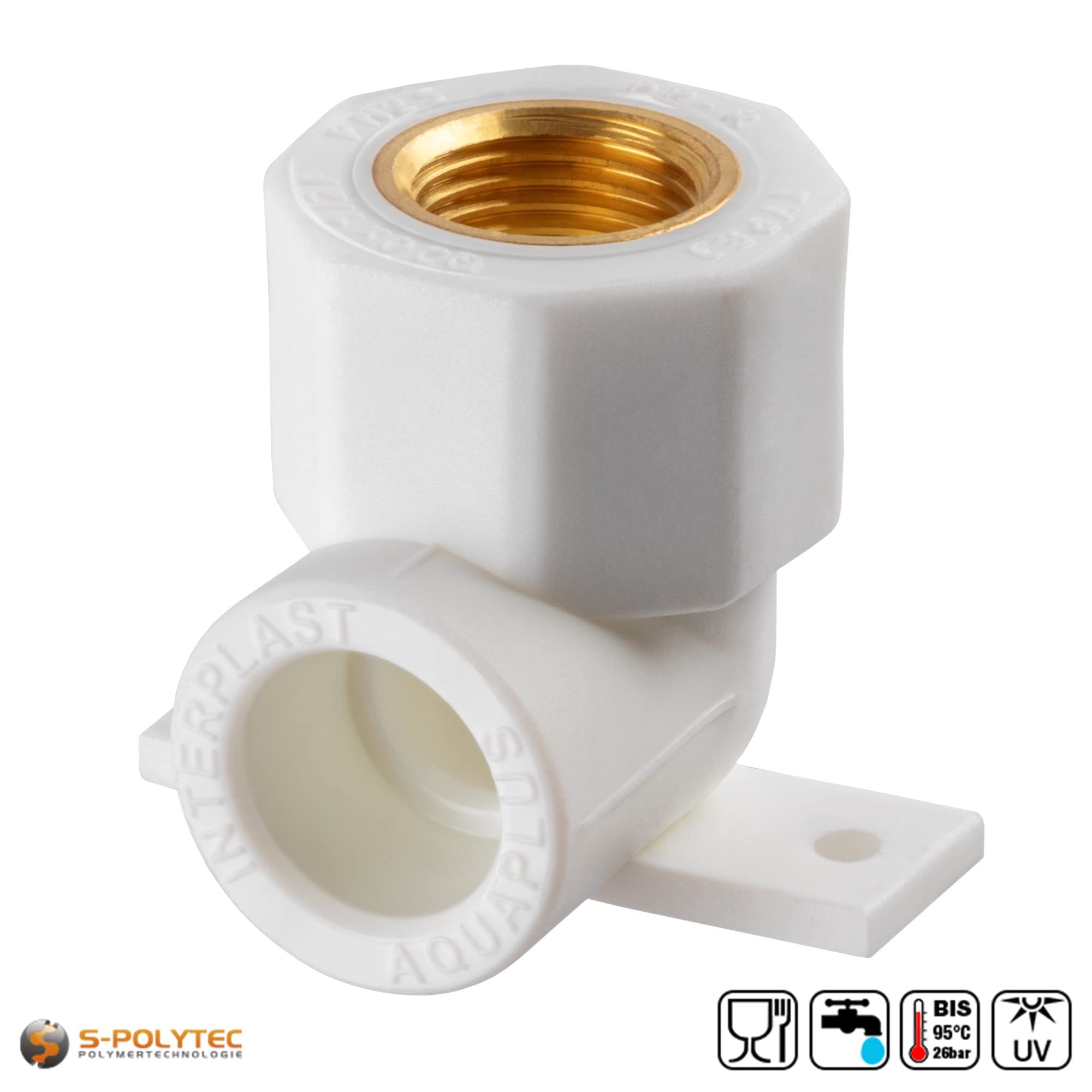 PPR Aqua-Plus Wandanschlusswinkel 20mm, 90 Grad- Wandwinkel mit Innengewinde 1/2 Zoll Anschluss, Fusiotherm (Wandanschlusswinkel, 10)