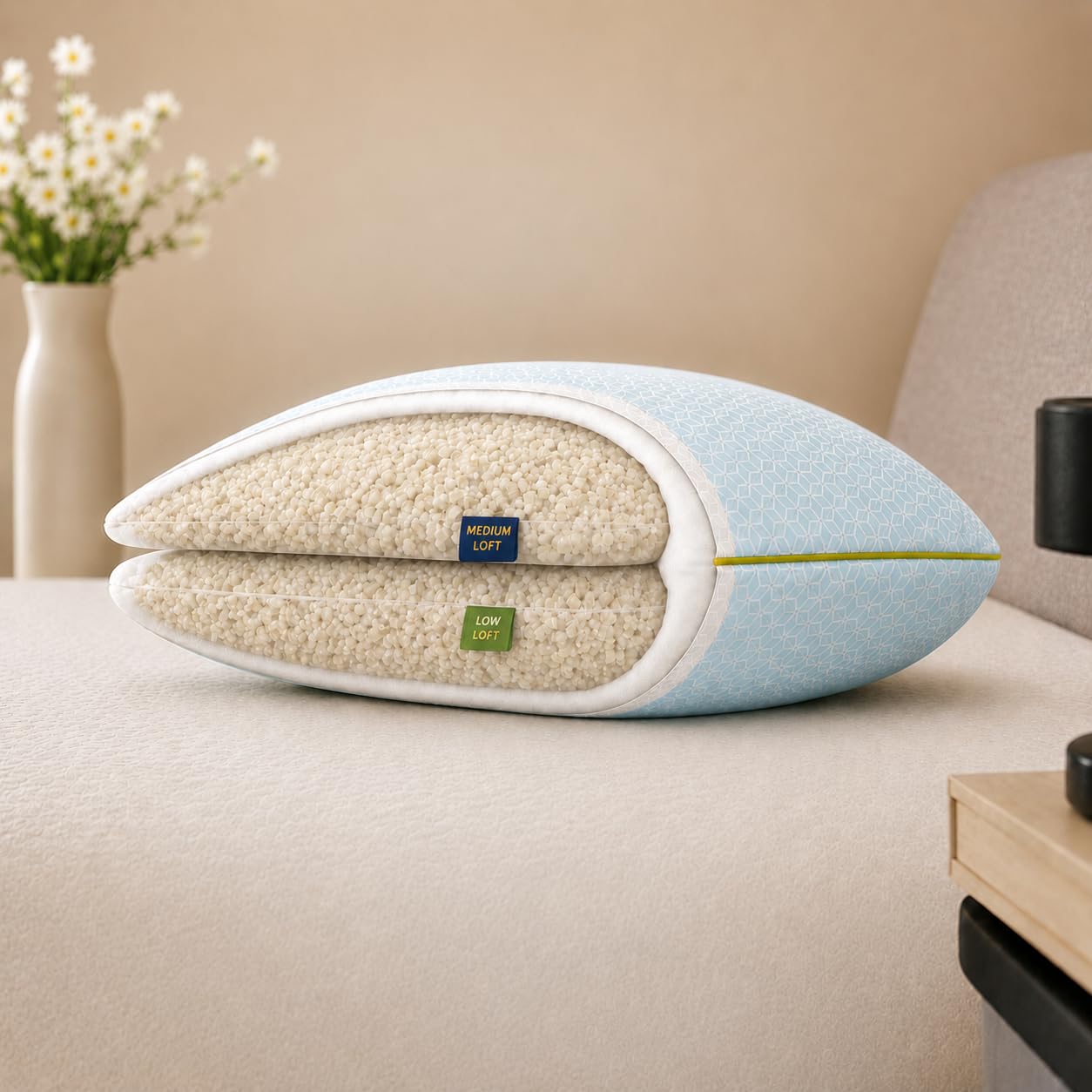 Brightr®️ ‘Stella’ Memory Foam Pillow for Neck and Shoulder Pain | Height Adjustable Pillow for Side Sleepers | Osteopath Recommended | Medium Soft