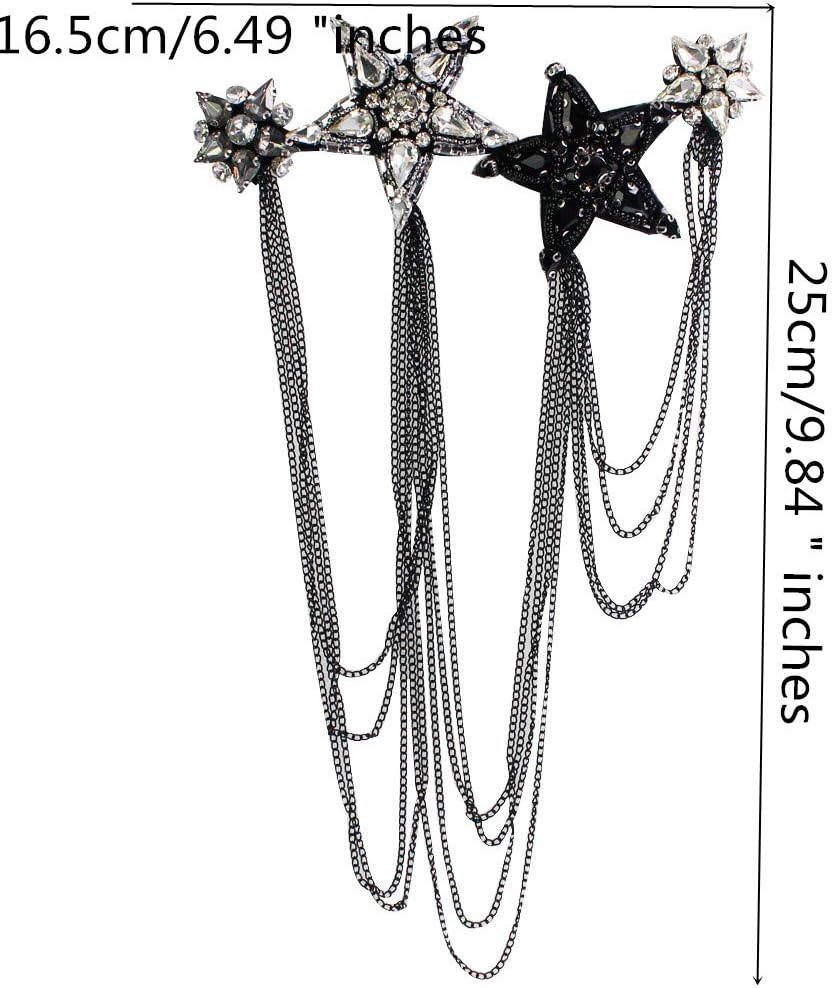 Sparkling Rhinestone Five-Pointed Star Tassel Badge Pattern Clothes Patches Fashion Sequined Clothing Tassels Appliques Patches 1piece