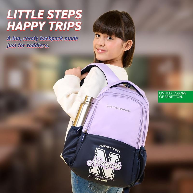 Image of United Colors of Benetton Backpack Flux | Printed High School Bag With 3 CompartMen'sts, Airmesh Padding & 1-Year Warranty - 25L Capacity | Daypack For School Girls & Boys