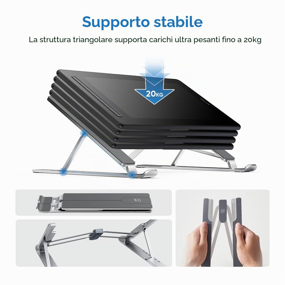 XP-PEN ACS05 - Supporto per tablet portatile con 6 angoli regolabili, stabile e pieghevole, compatibile con tablet, laptop, monitor da disegno, telefoni cellulari da 12 a 16 pollici