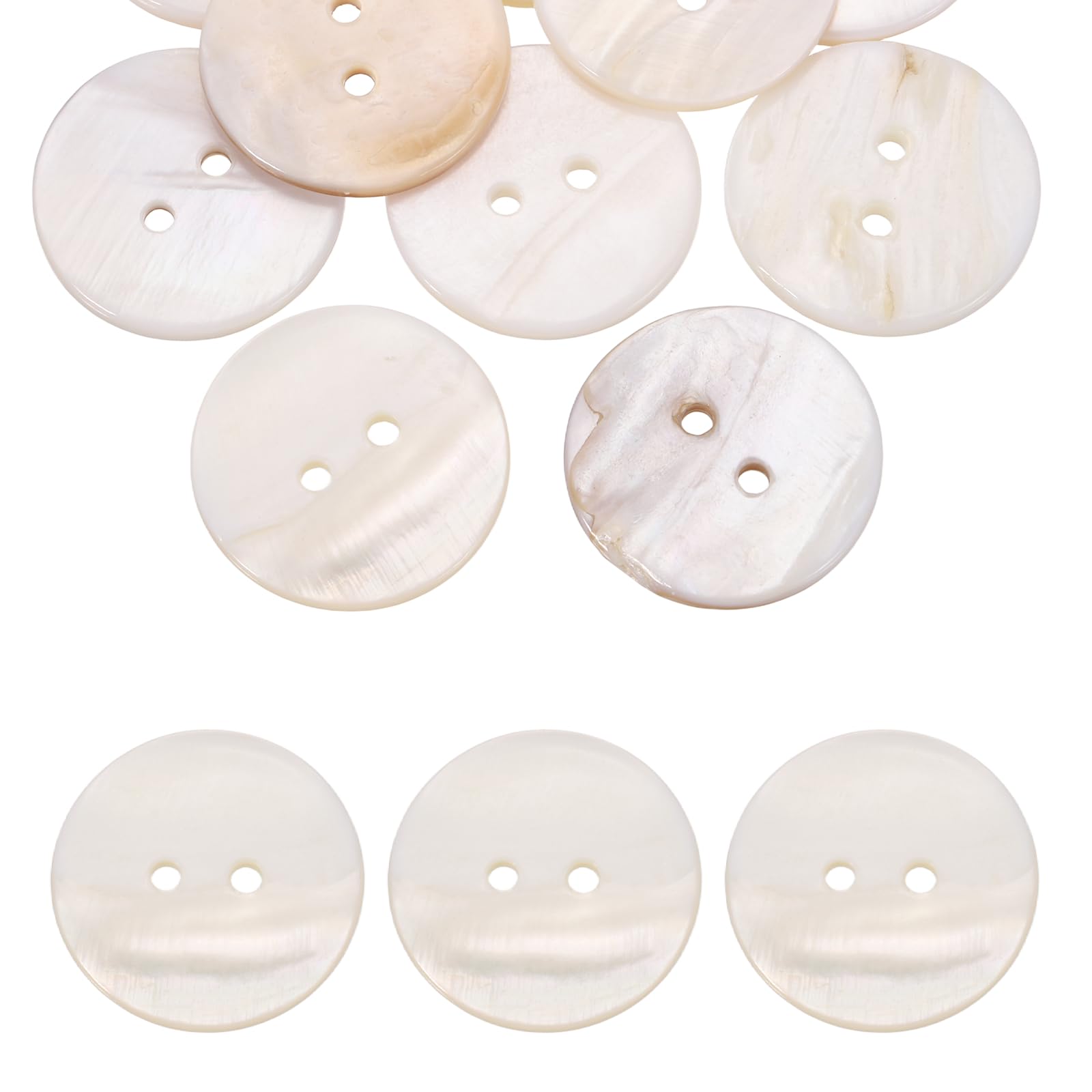 MECCANIXITY 10Pcs Round Natural Shell Buttons,25mm 2 Holes Mother of Pearl Craft Seashell Sewing Buttons for Clothes Shirts Dresses Sewing DIY Craft Making, White