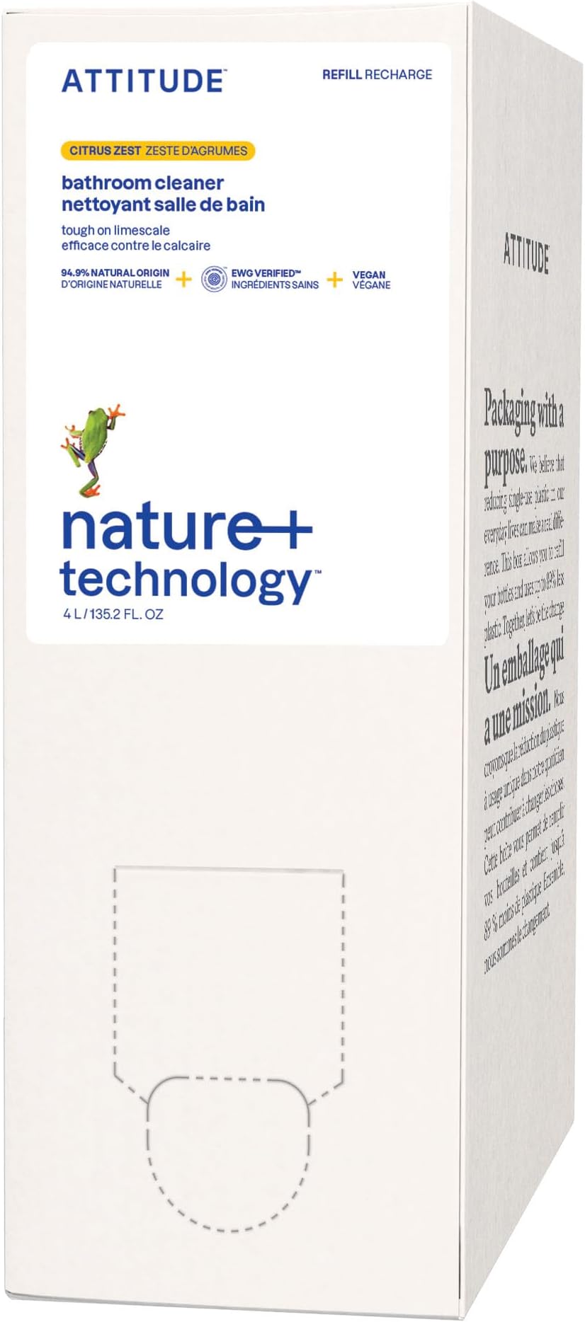 Bathroom Cleaner Spray Refill, EWG Verified, Plant-Based & Vegan, Safe for Bathroom Surfaces, Tiles, Tubs, Shower Walls, and Grout, Citrus Zest Scent, 4 Liters
