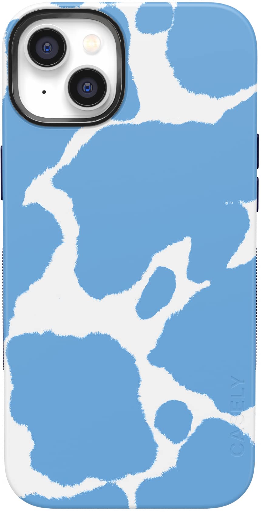 Casely iPhone 15 Plus Case | Current Mood | Light Blue Cow Print | Compatible with MagSafe | Bold Protective Design