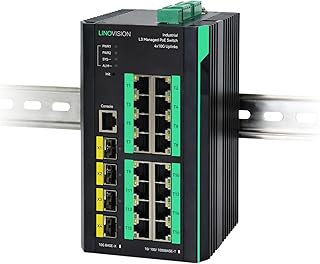 LINOVISION Industrial 16-Port Full Gigabit L3 Managed POE Switch with (4) 10G SFP Uplinks, Layer 3 Management, Total PoE Budget 360W, Support Redundant Power Input, Fiber Fast Ring and Relay Alarm