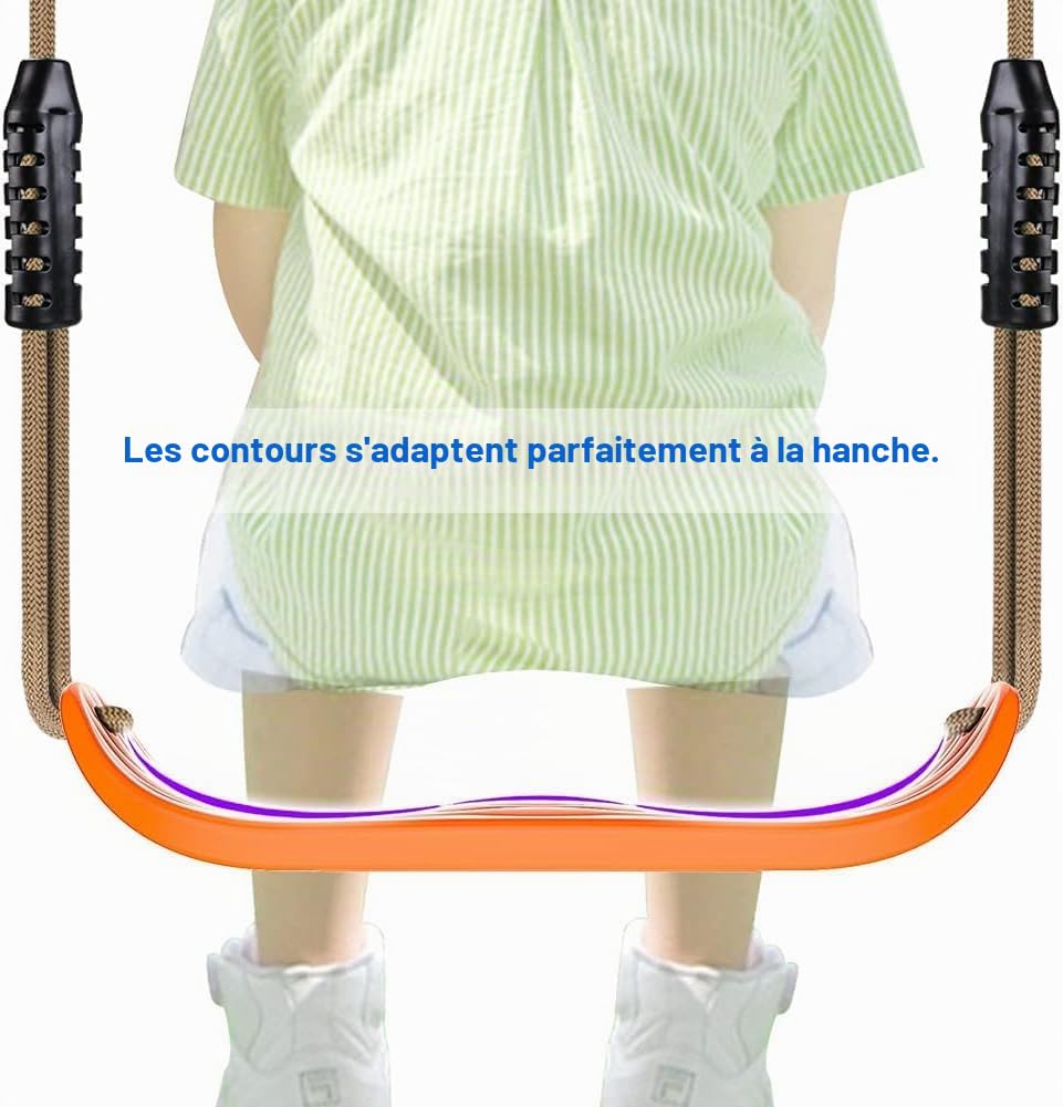 BeneLabel Balancoire Extérieur, Siège Balançoire Arbre Interieur Plastique Dur Balancoire avec Réglable Corde 130-200cm Mousqueton Pour Bébé/Enfant/Adulte/Adolescent, Ondulations de l'eau Orange/113kg