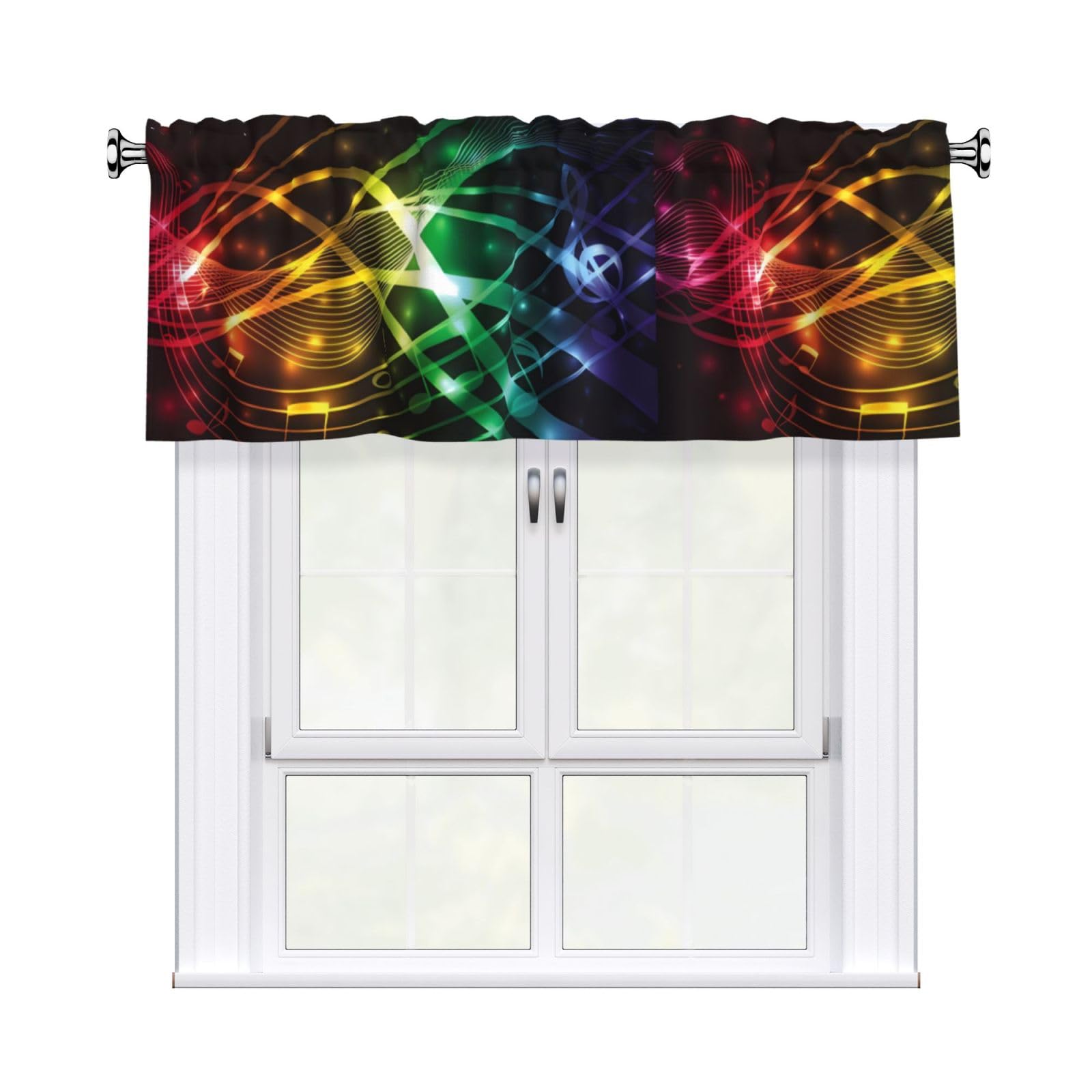 WHJSSF Colorful Music Notes Prints Housewarming Gift – Peach Skin Window Valance 54x18 for a Cozy Kitchen Refresh