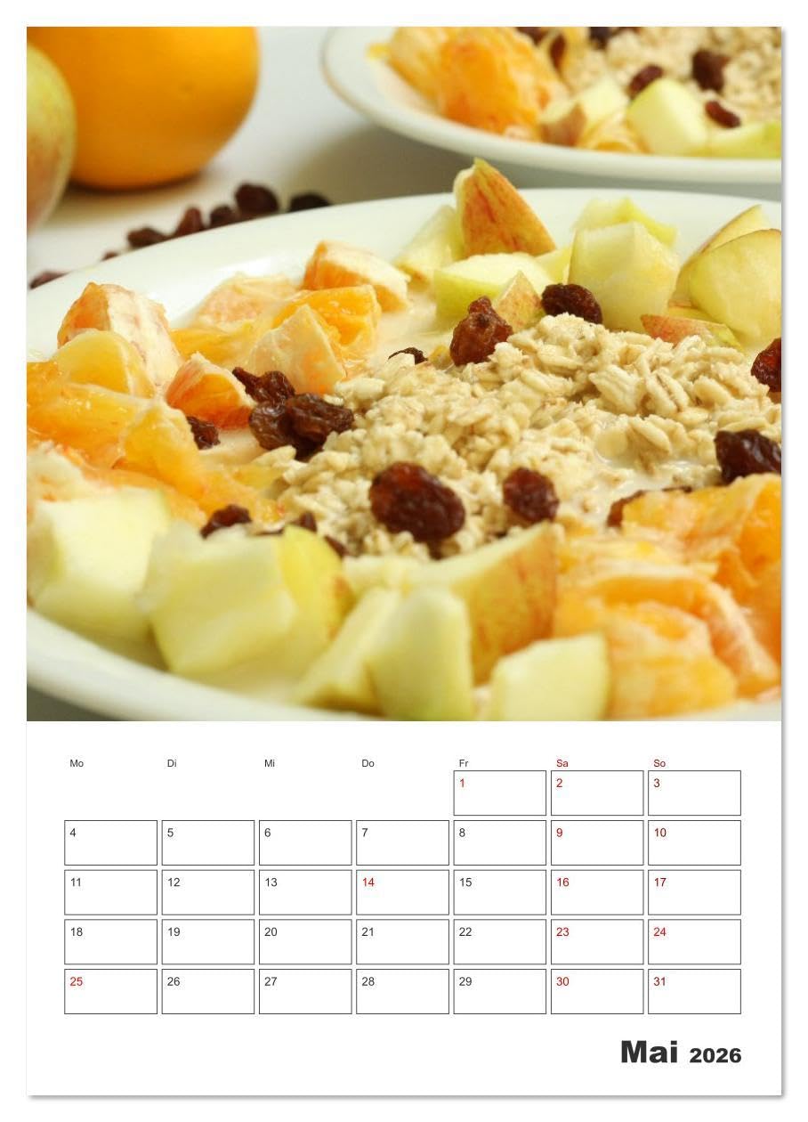 Süße Haferflocken mit Obst (Wandkalender 2026 DIN A2 hoch), CALVENDO Monatskalender: Haferflocken-Vielfalt: Overnight Oats, Porridge und frische Früchte (CALVENDO Lifestyle)