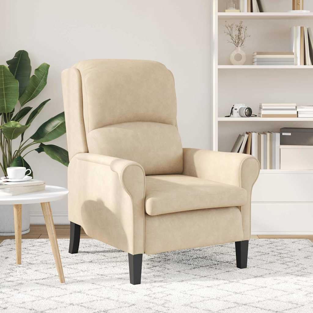 Sillón de microfibra color crema, 76 x 94 x 102 cm, con marco de madera, sillón tapizado para salón, sillón de lectura y sillón de relax, cómodo sillón orejero con acolchado ergonómico