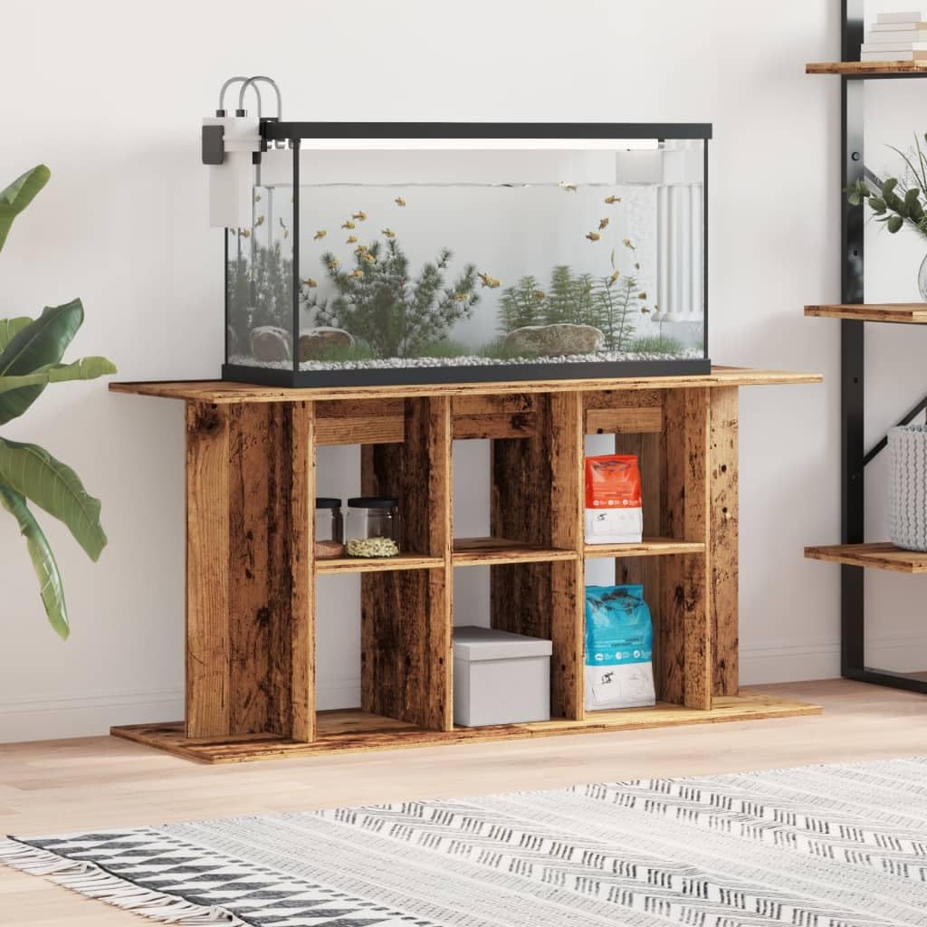 Soporte para acuario, aspecto de madera vieja, 120 x 40 x 60 cm, material de madera con espacio de almacenamiento y estantes, armario inferior estable para acuario, estantería para accesorios