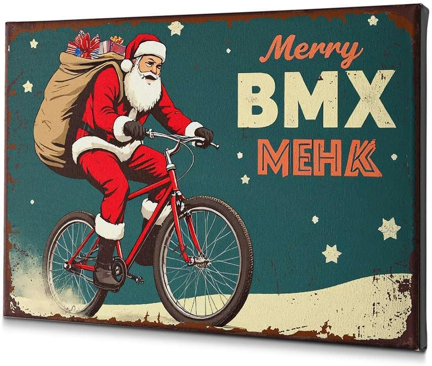 Bedroom Decor Merry BMX Mehawk Santa Claus Riding Bike. Canvas Decorative Picture Wall Decor Pictures for Living Room(30x40cm)