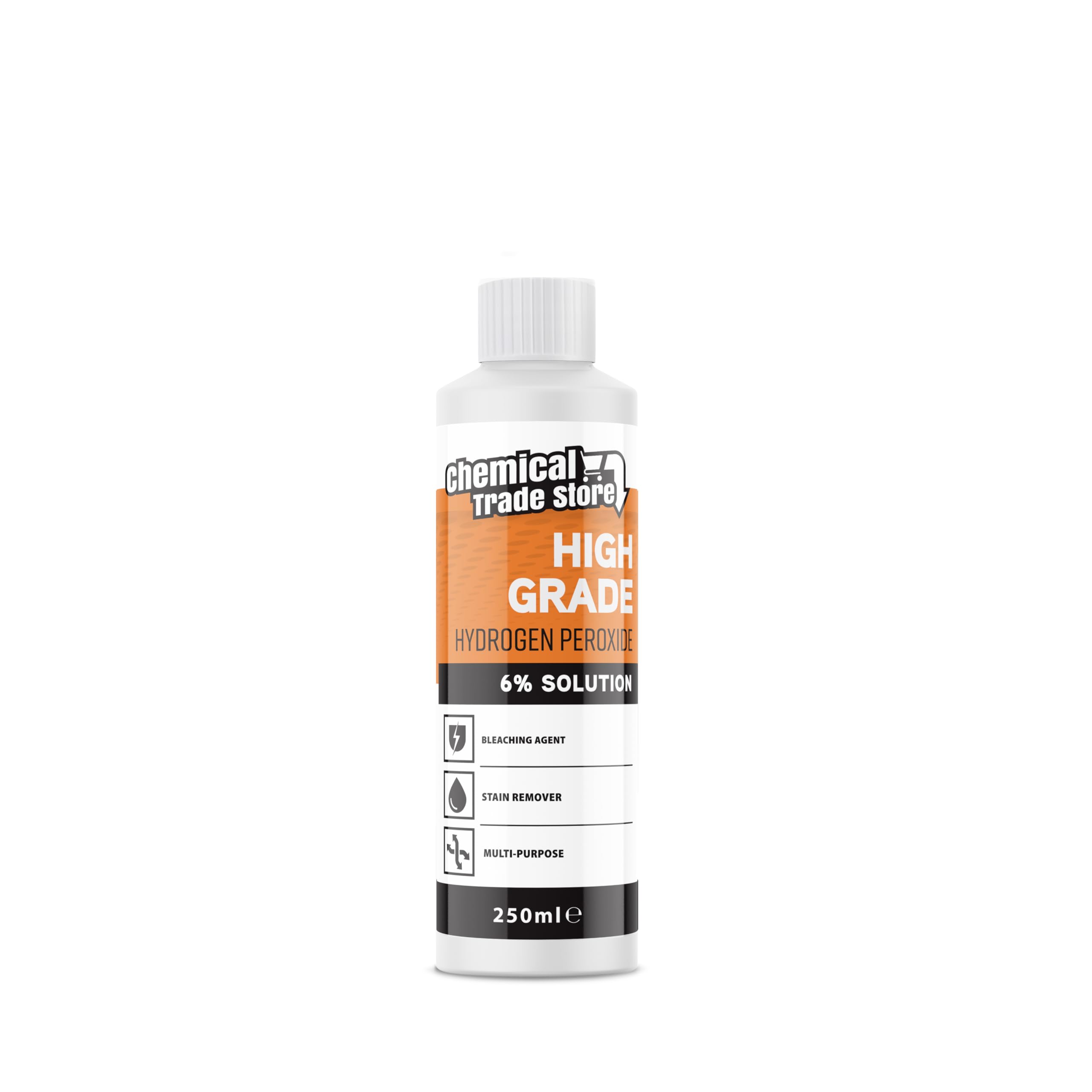 Chemical Trade Store - Hydrogen Peroxide Solution 6% - Multi-Purpose Oxidising Cleaner for Household, Laundry, Upholstery, Stains, Whitening, Kitchen & Bathroom Use - 250ml