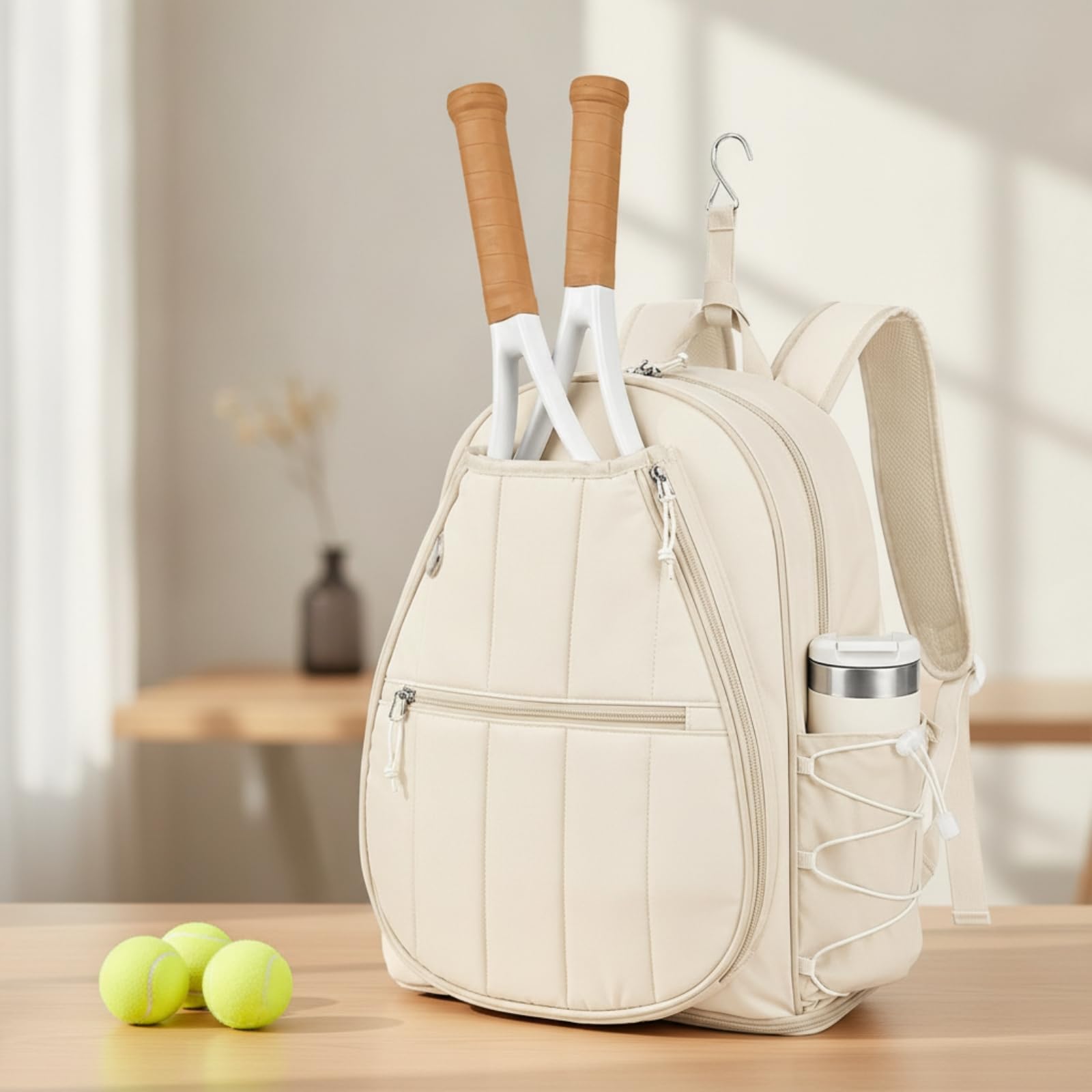 Bolsa Entrenamiento para Mujer con Compartimento para Zapatillas Mochila Tenis con Gancho y Panel Transpirable para Gimnasio y Viaje