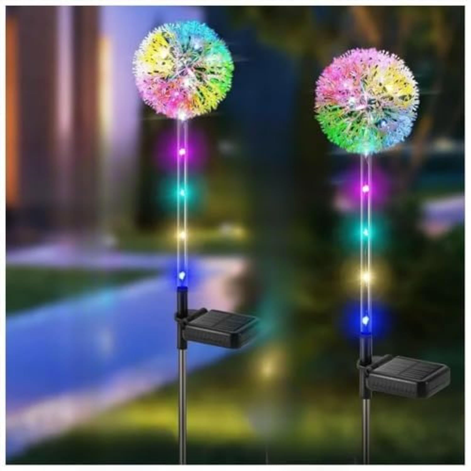 EBILUN Dandelion Solar Powered Garden Light Outdoor LED Flower Landscape Lamp Waterproof Stake Lights for Lawn Yard Decor (2pcs)