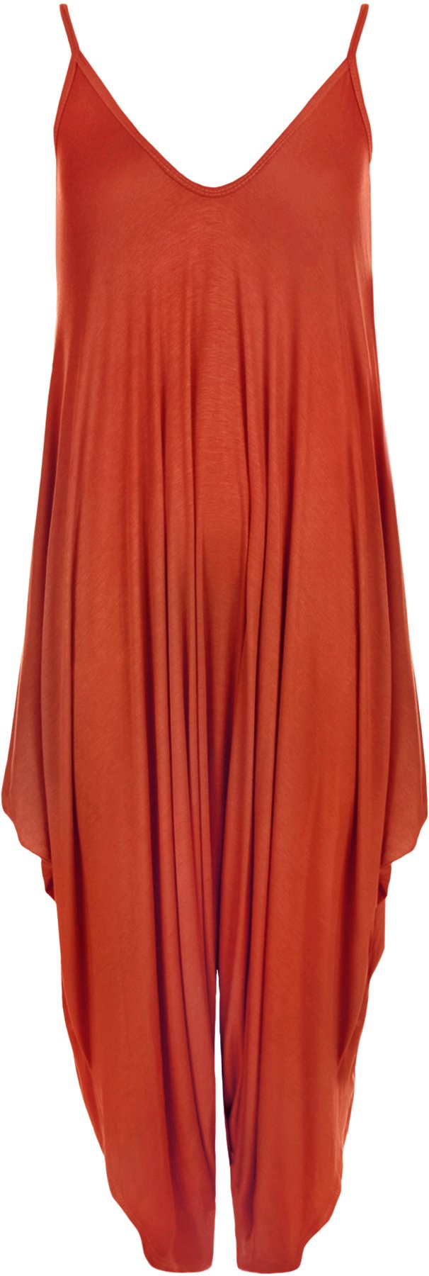 Wearall Women's Rust Lagenlook Strappy Baggy Harem Jumpsuit Dress Top Playsuit Cami - One Size