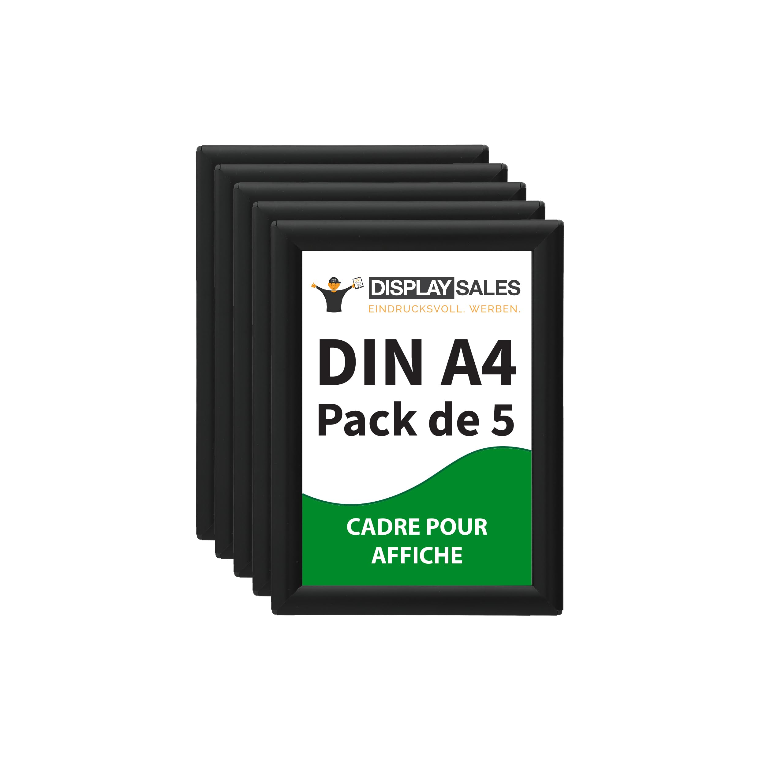 Lot de 5 cadres clipsables A4 noirs | Profil 25 mm | Cadres pour affiches, posters et photos | Pack économique, pratique et facile à installer