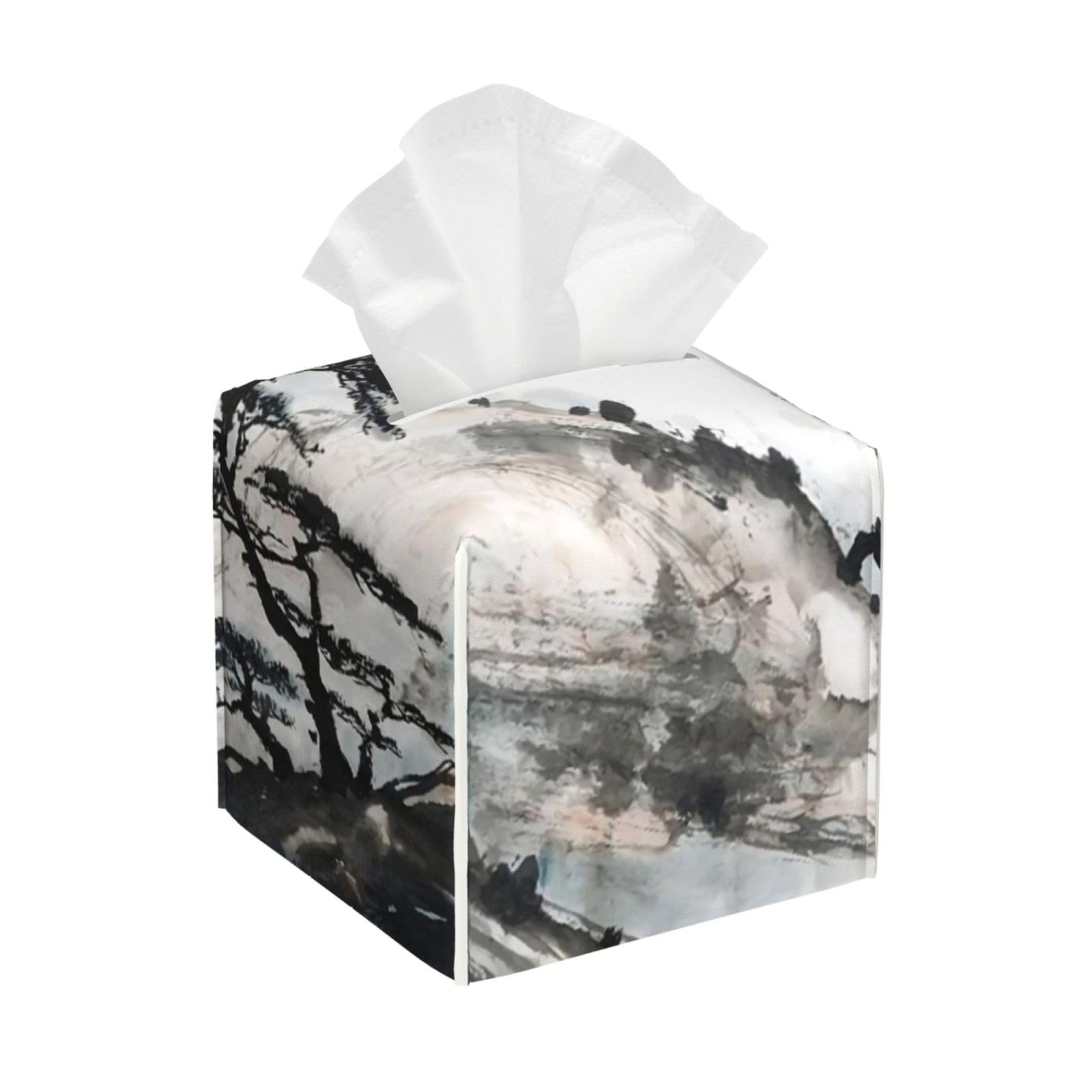 Chinese Landscape Painting PVC Cube Tissue Pack for Home Office Bathroom Use