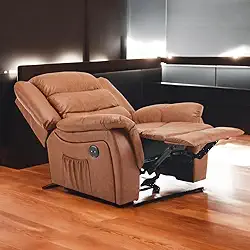 Poltrona Do Papai Reclinável Elétrica Massageadora Entrada USB Corino Premium Marrom