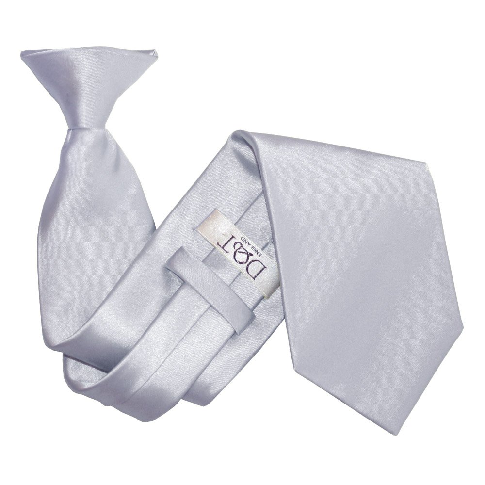 Dqt Men's Silver Plain Satin Clip-On Tie - Pre-Tied Necktie For Wedding, Business, Uniform, Security & Formal