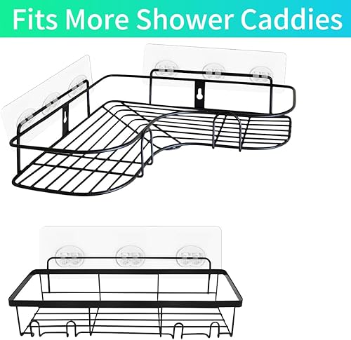 Miniatura 4 de Quadafy 4 ganchos de repuesto para esquina para regadera, sin perforaciones, adhesivo transparente fuerte para organizador de ducha, estantes de
