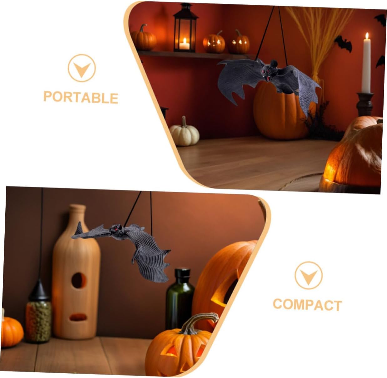PRETYZOOM 8pcs Halloween Decorative Bat Pendants, Realistic Simulation Plastic Hanging Ornaments for Party and Indoor Outdoor Seasonal Décor