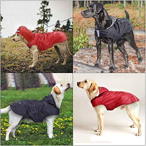 Idepet Regenmantel für Hunde mit Kragenloch Wasserdicht Reflektierend Winddicht Poncho Regenjacke mit Kapuze Hunde Regenschutz für kleine mittelgroße und große Hunde