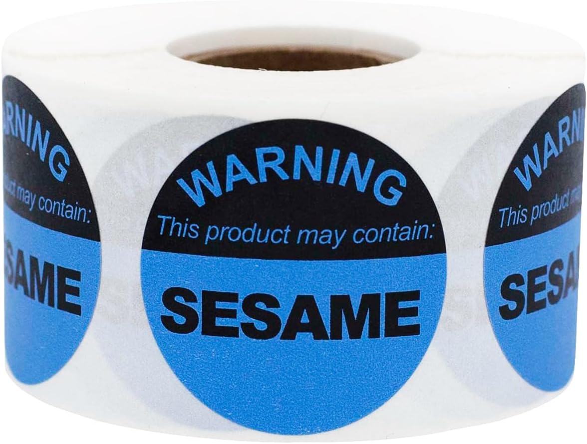 Food Allergy Warning Labels This Product May Contain Sesame 1.5 Inch Round Circle Dots 500 Adhesive Stickers