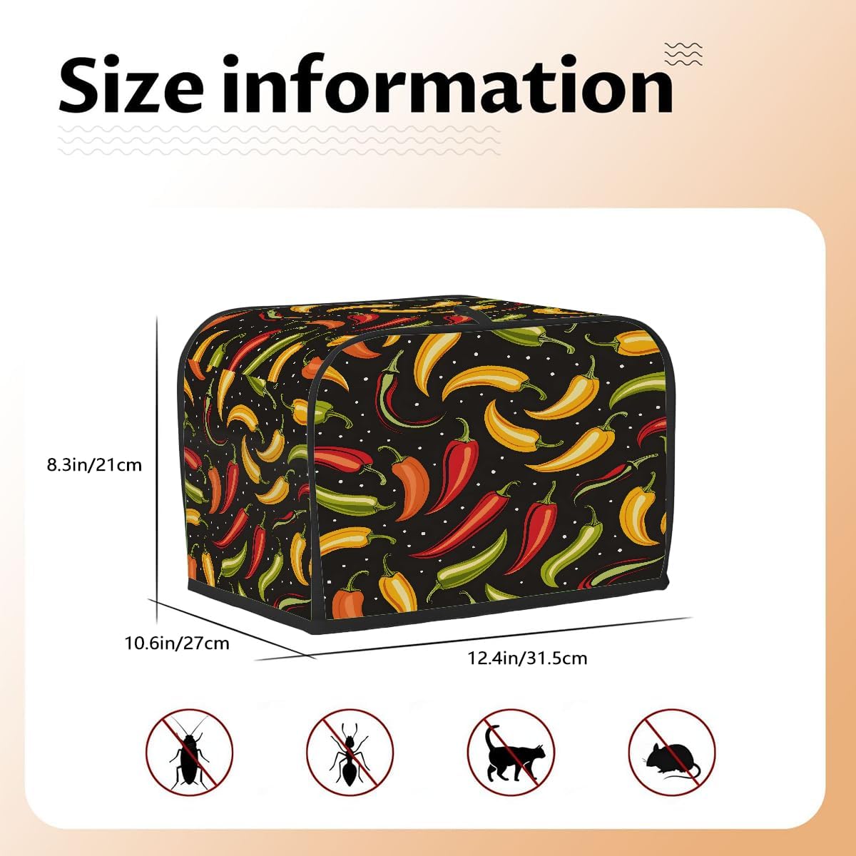4 Slice Toaster Cover Chili Pepper Cartoon Toaster Covers Four Slice Wide Slot Waterproof and Dustproof Covers for Wide Slot Toasters and Small Appliances Kitchen Decor Gifts image 5