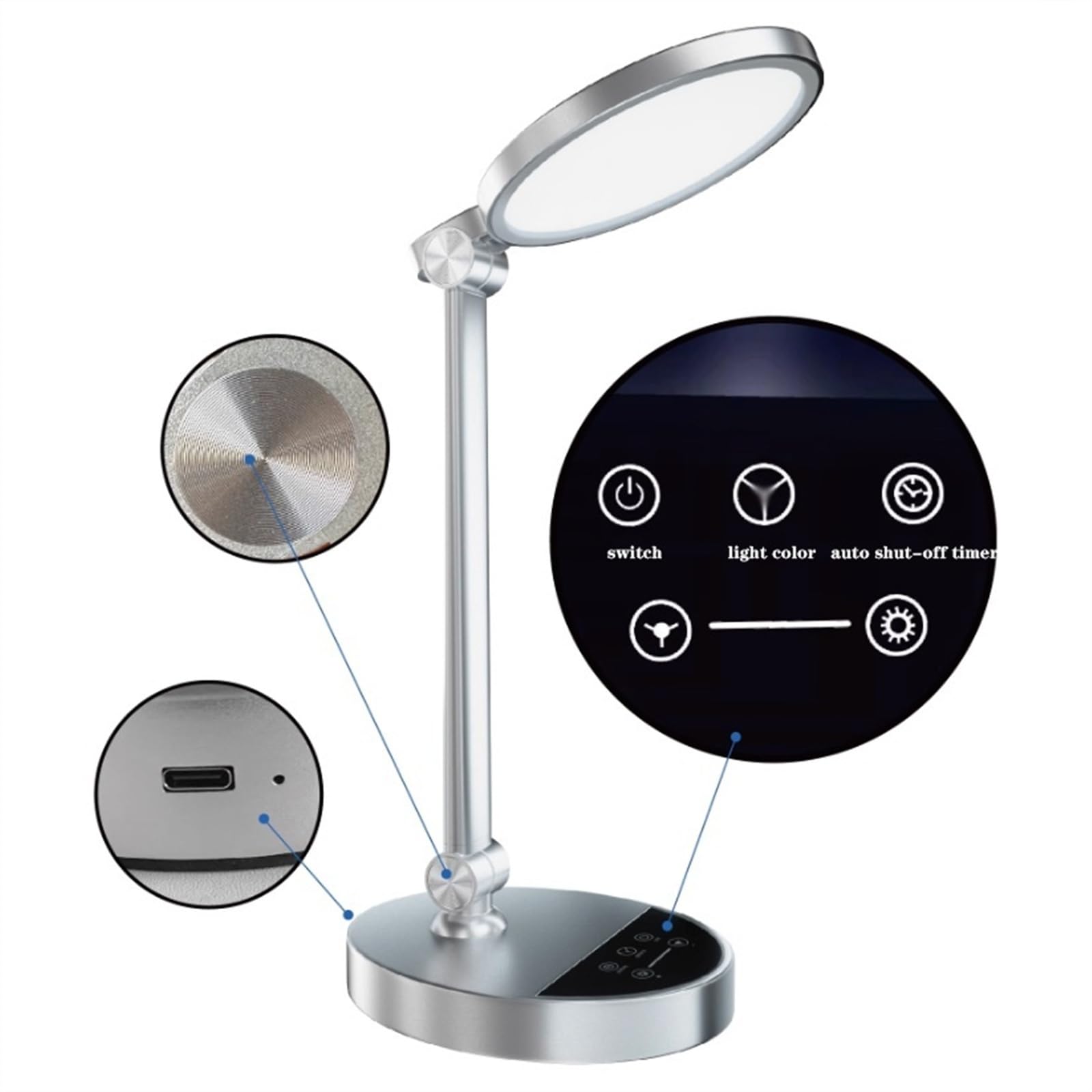 lampe de bureau Lampe de bureau, lampe de bureau LED en aluminium, 3 couleurs et 5 niveaux de luminosité, lampe de bureau à protection oculaire à intensité variable 15/17 W, commande tactile, minuteri