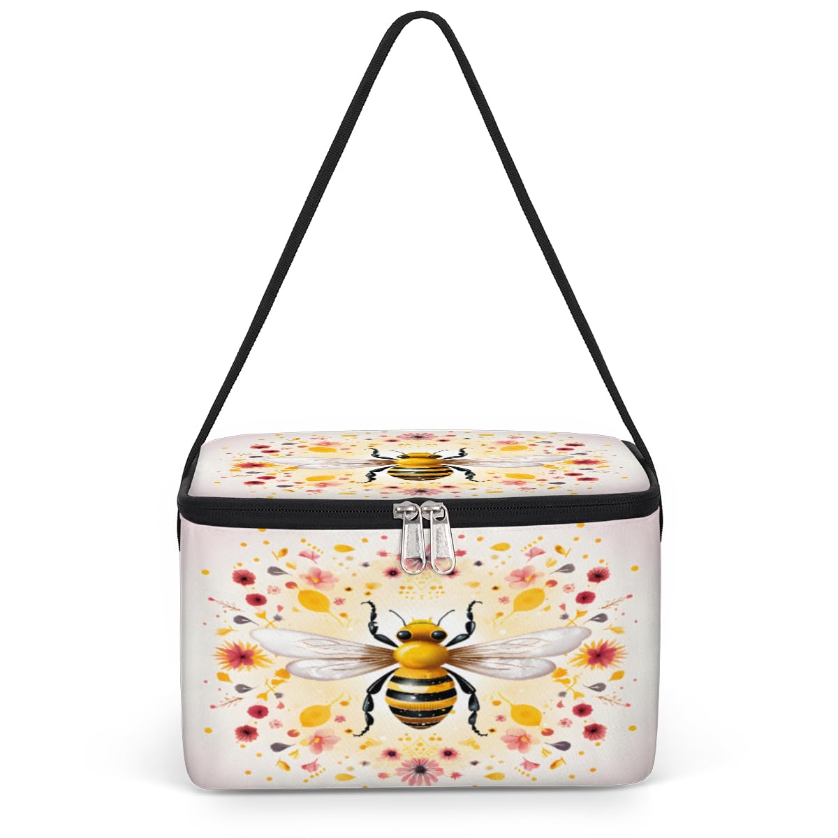 GzLeyigou Honeybee Floral Lunch Bags for Women Men 9 Cans, Hot & Cold Food Delivery Bag Insulated Grocery Bag Insulated Lunch Box Honeybee Cooler Bag for Office Work Picnic Beach